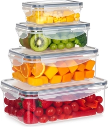 Zestaw plastikowych pojemników na żywność z pokrywką i uszczelką, 4 szt.