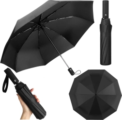 Automatyczny składany parasol 12 żeber, czarny, z etui 105 cm