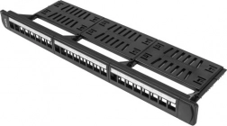 patch panel 24 portów 1U 19" czarny z organizerem dla modułów keystone