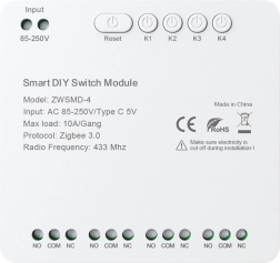 Zigbee 4‑kanałowy moduł przełączający z beznapięciowym stykiem AVATTO