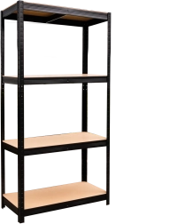 Metalowy regał 4-poziomowy 150 × 70 × 30 cm czarny, nośność 150 kg na półkę