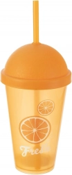 Plastowy kubek z pokrywką i słomką 450 ml