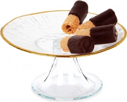 Szklana patera na ciasto ze złotym obrzeżem 15,5 cm