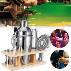 Profesjonalny zestaw barmański z shakerem i drewnianym stojakiem