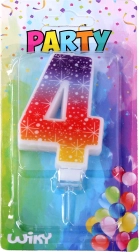 Świeczka imprezowa w kształcie liczby 4 z gwiazdami