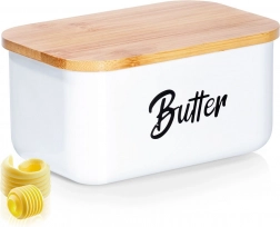 Biała stalowa maselniczka z bambusową pokrywką Vilde