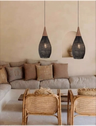 Wisząca lampa rattanowa 25 cm – czarna