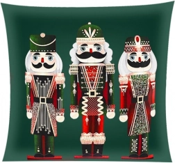 Pluszowa poszewka na poduszkę 40 × 40 cm z motywem NUTCRACKER – Zielony