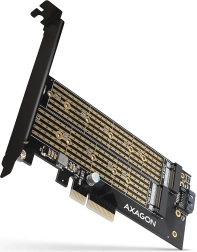Wewnętrzny adapter PCIe x4 dla 2× M.2 – NVMe M‑key + SATA B‑key, pełna i niska śledź