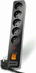 Listwa przeciwprzepięciowa Acar X5, 5 gniazd, 3 m, czarna