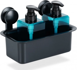 Czarna, ścienna półka prysznicowa z przyssawkami 23,5 × 13,5 × 15 cm VILDE