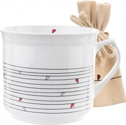 Ceramiczny biały kubek w serduszka 650 ml z bawełnianym woreczkiem