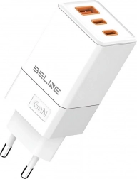 Ładowarka sieciowa 65 W GaN z 2× USB‑C i USB‑A, biała