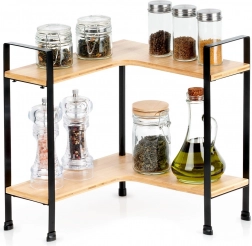 Narożna dwupoziomowa bambusowa półka kuchenna 29,5 × 29,5 × 33,5 cm