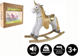 Bujany pluszowy jednorożec ze dźwiękiem i ruchem, udźwig 50 kg