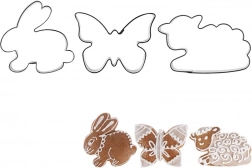Zestaw stalowych wykrawaczy do ciastek króliczek, motyl i owieczka – 3 szt.