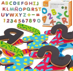 VIGA kolorowe magnetyczne literki i cyfry – drewniany zestaw 77 elementów