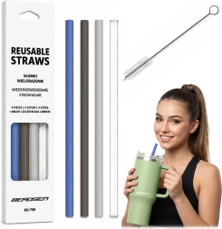 Berdsen plastikowe wielorazowe słomki do kubka termicznego – zestaw 4 szt. + szczoteczka do czyszczenia