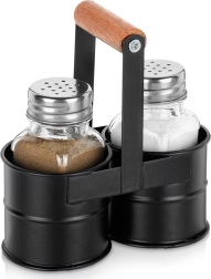 Zestaw solniczka i pieprzniczka ze stojakiem, 3‑częściowy