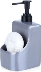 Ceramiczny dozownik do płynu do mycia naczyń z pojemnikiem na gąbkę, szary 400 ml