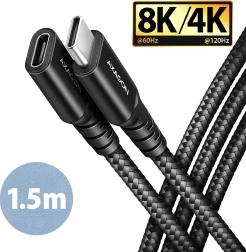Axagon USB‑C przedłużający kabel Gen2 1,5 m, 20 Gbps, PD 240 W, w oplocie, czarny