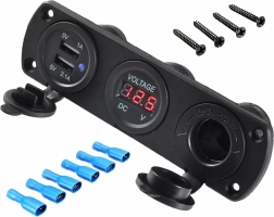 Gniazdo montażowe do auta z USB i woltomierzem