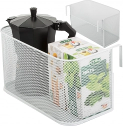 Metalowy wiszący kosz z drucianej siatki na reling i drzwi – biały organizer