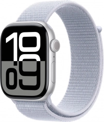 Apple Watch Series 10 GPS 46 mm srebrne aluminium z niebieskim paskiem sportowym