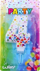 Imprezowa świeczka na tort cyfra 4 w kropki