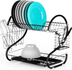 Czarny dwupoziomowy ociekacz na naczynia 52 × 24,5 × 38 cm Vilde