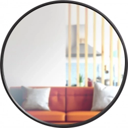 Okrągłe lustro ścienne z czarną drewnianą ramą 50 cm