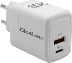 Biała ładowarka 20W GaN z USB-C PD i USB QC 3.0