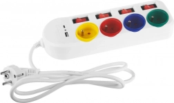 Przedłużacz Maclean z USB A/C i indywidualnymi wyłącznikami