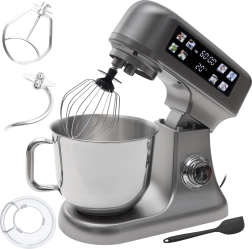 Kuchenny robot planetarny Bauerkraft z miską 6 l, panelem LED, funkcją fermentacji i wbudowaną wagą, srebrny