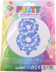 Niebieski dmuchany balon w kształcie cyfry 8 z gwiazdkami