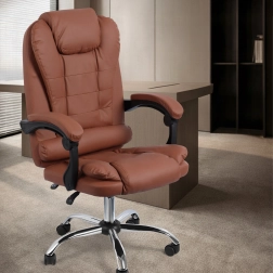 Ergonomiczny fotel biurowy z ekoskóry, brązowy