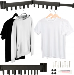 Składany, ścienny, teleskopowy suszak na pranie, 12 haczyków, 90 cm – czarny