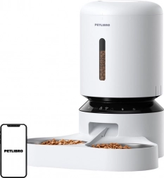 Automatyczny dozownik karmy Petlibro z podwójną miską i Wi‑Fi, 5 l biały