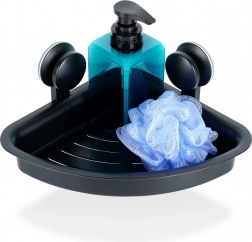 Narożna półka prysznicowa z przyssawkami, czarna 28 × 22 × 12 cm