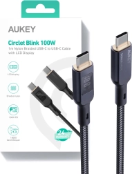 Kabel USB‑C Aukey z wyświetlaczem LED i plecioną powłoką