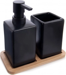 Dolomitowy 3‑częściowy zestaw łazienkowy czarny z bambusową tacką Vilde