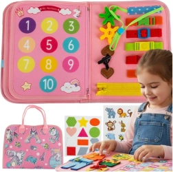 Kruzzel manipulacyjna sensoryczna książeczka Montessori różowa (jednorożec) - 1 sztuka