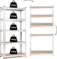 Regał magazynowy 180x90x40 cm z ocynkowanej stali, 5 półek, udźwig 875 kg ModernHome