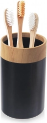 Czarny kubek łazienkowy z drewnianym akcentem 7,5 × 11,5 cm