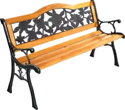 Ogrodowa drewniana ławka z metalowym oparciem
