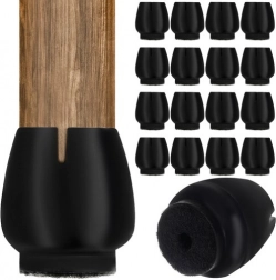Silikonowe nakładki na nogi krzeseł z filcem, zestaw 16 szt. (12–16 mm), czarne
