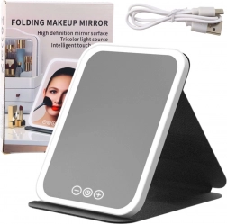 Składane lusterko LED z etui, 3 tryby oświetlenia i płynna regulacja jasności 18,5 cm