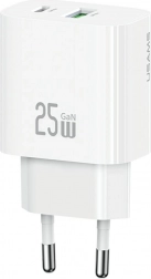 Ładowarka sieciowa USAMS 25 W z USB‑C i USB‑A, szybkie ładowanie, biała