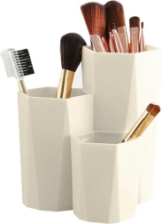 Organizer na pędzle i kosmetyki z 3 przegródkami, kremowy