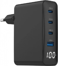 Uniwersalna ładowarka GaN 100W 1xUSB-A 3xUSB-C Szybkie ładowanie LCD czarna
